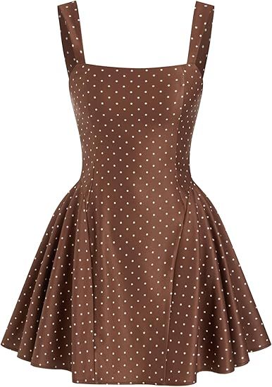 CIDER Women's White Polka Dot Mini Dress - Strapless Square Neck High Waist A-Line Polka Dot Dress, Casual Party Sleeveless Summer Polka Dot Dress
