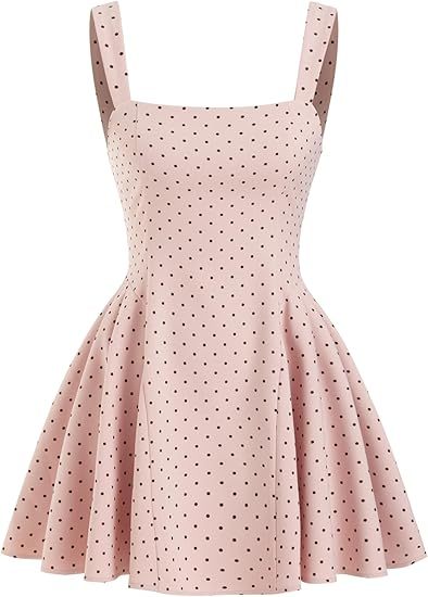 CIDER Women's White Polka Dot Mini Dress - Strapless Square Neck High Waist A-Line Polka Dot Dress, Casual Party Sleeveless Summer Polka Dot Dress