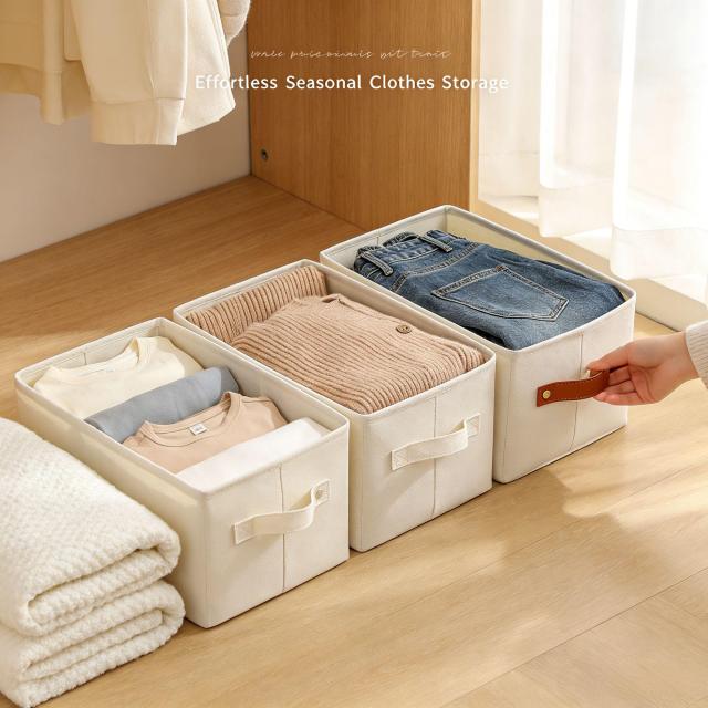 Foldable Cotton‑Linen Storage Bin, Large Capacity Clothes Organizer