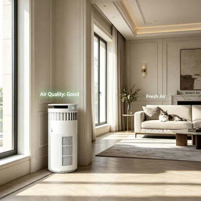 Cylindrical Pet Air Purifier for Home, Captures Pet Hair & Eliminates Odor, Formaldehyde & TVOC, 360° Whole Room Circulation