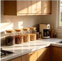 Airtight Glass Storage Jars with Bamboo Lids, High Borosilicate Food Canisters for Coffee Beans, Spices, Cereal, Nuts Pantry Organization