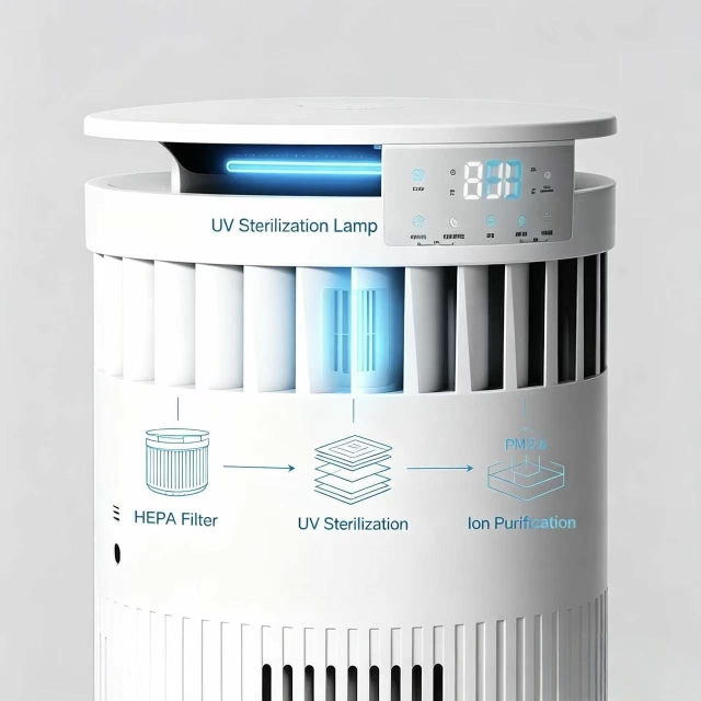 Cylindrical Pet Air Purifier for Home, Captures Pet Hair & Eliminates Odor, Formaldehyde & TVOC, 360° Whole Room Circulation