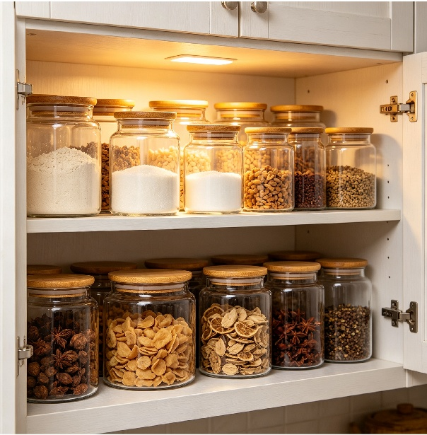 Airtight Glass Storage Jars with Bamboo Lids, High Borosilicate Food Canisters for Coffee Beans, Spices, Cereal, Nuts Pantry Organization