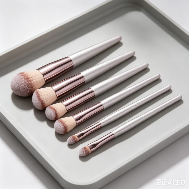 5Pcs Premium PBT Makeup Brushes Set, Rose Gold Metal Ferrule Matte Silver Handle, Soft Flawless Foundation Concealer Eye Blush Brow Brush with Portable Black Storage Tube
