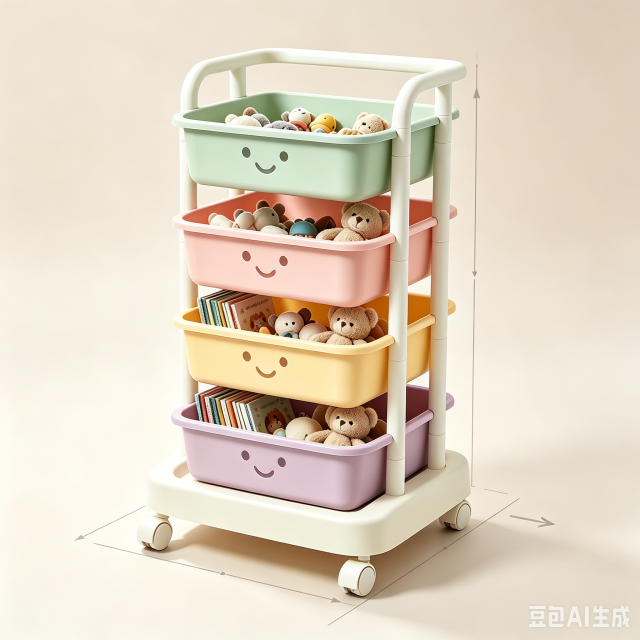 Kids Smiley Face Rolling Storage Cart, Detachable Macaron Baskets Toy Organizer Trolley, Movable Multi-Layer Storage Cart for Kids Bedroom Living Room Playroom Small Space