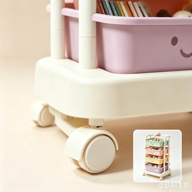 Kids Smiley Face Rolling Storage Cart, Detachable Macaron Baskets Toy Organizer Trolley, Movable Multi-Layer Storage Cart for Kids Bedroom Living Room Playroom Small Space