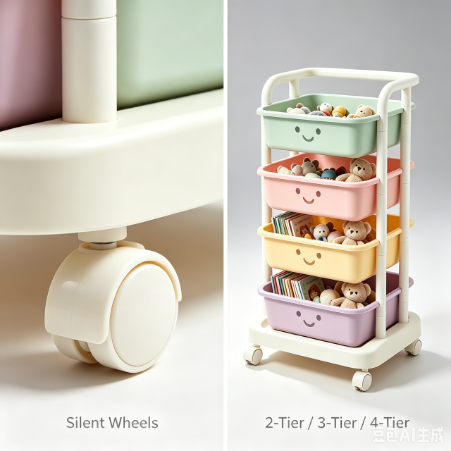 Kids Smiley Face Rolling Storage Cart, Detachable Macaron Baskets Toy Organizer Trolley, Movable Multi-Layer Storage Cart for Kids Bedroom Living Room Playroom Small Space