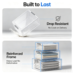 Clear Collapsible Storage Box Stackable Transparent Plastic Organizer Bin With Lid Multifunctional Household Storage Container For Closet Clothes Toys