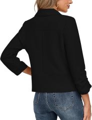 Women's Blazer 3/4 Sleeve Open Front Blazers Slim Fit Casual Work Lightweight Suit Jacket