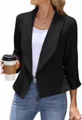 Women's Blazer 3/4 Sleeve Open Front Blazers Slim Fit Casual Work Lightweight Suit Jacket