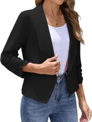 Women's Blazer 3/4 Sleeve Open Front Blazers Slim Fit Casual Work Lightweight Suit Jacket