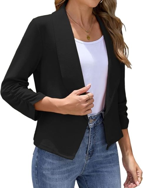 Women's Blazer 3/4 Sleeve Open Front Blazers Slim Fit Casual Work Lightweight Suit Jacket