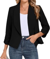 Women's Blazer 3/4 Sleeve Open Front Blazers Slim Fit Casual Work Lightweight Suit Jacket