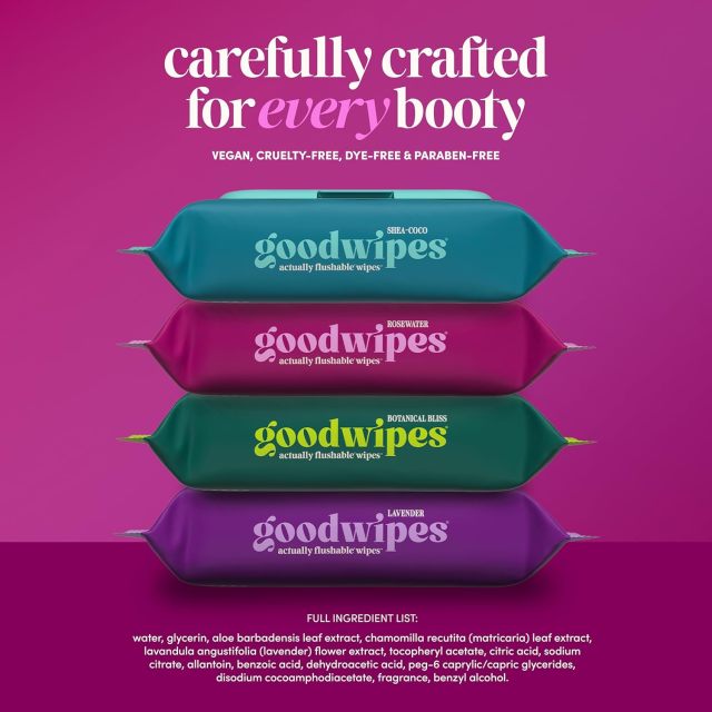 goodwipes Flushable Wipes Bulk Pack, Rosewater Adult Wet Wipes for Women & Men, Sewer & Septic Safe, Toilet & Bathroom Essentials, Extra Large, 418 Count (8 Packs and 1 Travel Pack)