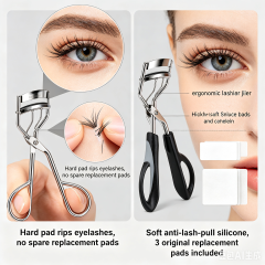 Eyelash Curler with 3 Extra Soft Replaceable Silicone Pads, Anti-Lash-Pull Ergonomic Non-Slip Handle, Long Lasting Natural Lash Curls, Portable Travel Lash Curler for Asian Hooded & Small Eyes