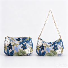 OUYUAN Women Sequin Floral Evening Clutch, Detachable Chain Zipper Hobo Handbag for Wedding Party Daily Use