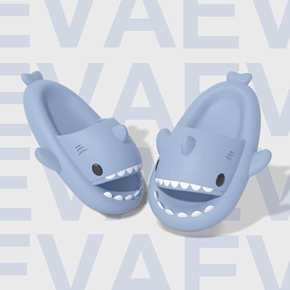 Rosyclo Cute Shark Slides for Women Men, 1.57 Inch Thick EVA Non-Slip Cloud Shower Slippers, Open Toe Soft Slide Sandals for Bathroom Beach Indoor Outdoor