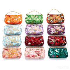 OUYUAN Women Sequin Floral Evening Clutch, Detachable Chain Zipper Hobo Handbag for Wedding Party Daily Use