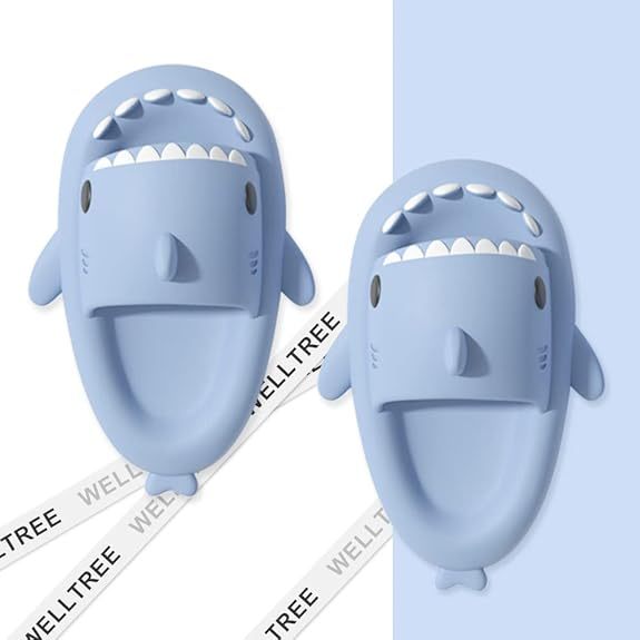 Rosyclo Cute Shark Slides for Women Men, 1.57 Inch Thick EVA Non-Slip Cloud Shower Slippers, Open Toe Soft Slide Sandals for Bathroom Beach Indoor Outdoor