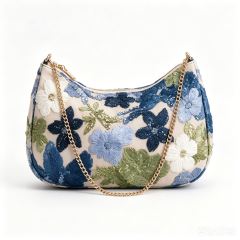 OUYUAN Women Sequin Floral Evening Clutch, Detachable Chain Zipper Hobo Handbag for Wedding Party Daily Use