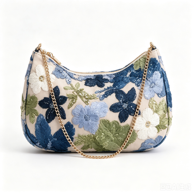 OUYUAN Women Sequin Floral Evening Clutch, Detachable Chain Zipper Hobo Handbag for Wedding Party Daily Use
