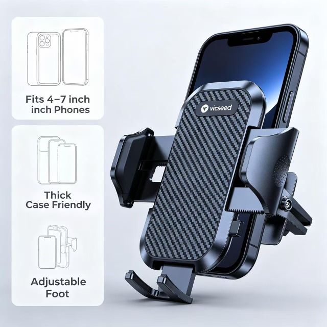 VICSEED 2026 Upgrade Air Vent Car Phone Mount, Anti-Shake Never Fall Off Universal Cell Phone Holder, 360° Rotation Cradle for Large Phones & Thick Cases