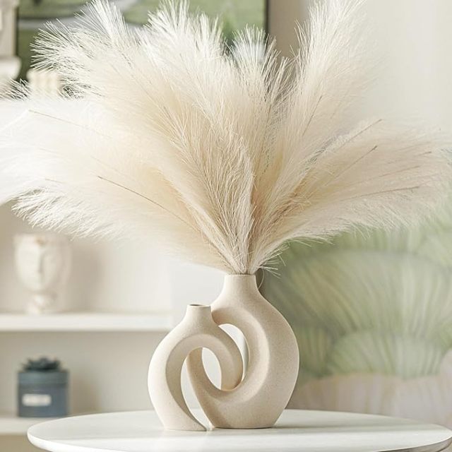 Lvases Snuggle Hollow Ceramic Vase Set of 2, Nordic Minimalist Sand Textured Intertwined Vases for Pampas Grass Dried Flowers Home Table Decor Housewarming Gift