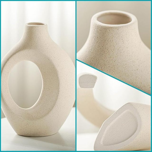 Lvases Snuggle Hollow Ceramic Vase Set of 2, Nordic Minimalist Sand Textured Intertwined Vases for Pampas Grass Dried Flowers Home Table Decor Housewarming Gift