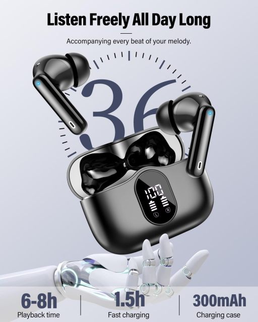 Wireless Earbuds, 40dB ANC Active Noise Cancelling Bluetooth 5.4 Earphones, 30H Total Playtime, IPX5 Waterproof, Low Latency Gaming Mode <60ms In-Ear Wireless Headphones with Charging Case