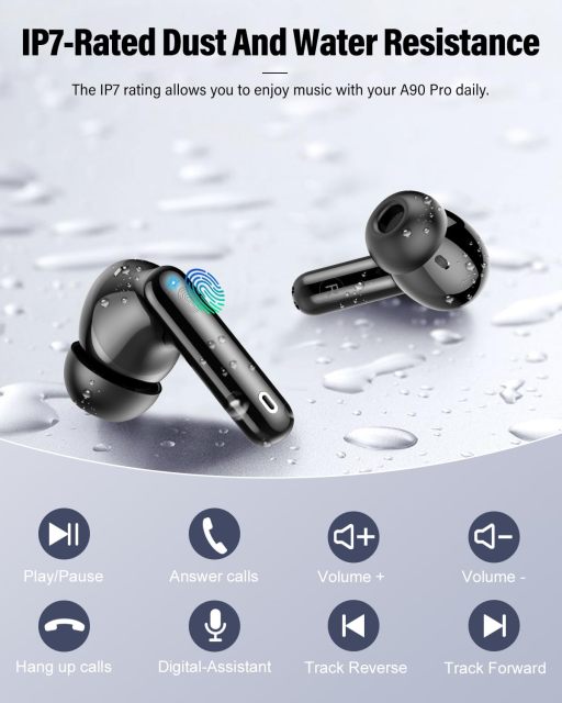 Wireless Earbuds, 40dB ANC Active Noise Cancelling Bluetooth 5.4 Earphones, 30H Total Playtime, IPX5 Waterproof, Low Latency Gaming Mode <60ms In-Ear Wireless Headphones with Charging Case