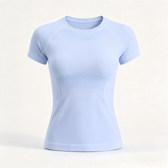Women Seamless Yoga Short Sleeve, Breathable Mesh 4-Way Stretch Workout Top, Slim Fit Quick Dry Athletic T-Shirt for Pilates Running