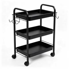 3-Tier Mini Narrow Gap Rolling Kitchen Cart with Foldable Side Hooks & Silent PU Brake Wheels