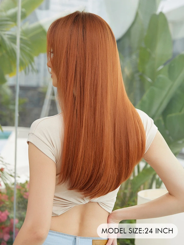 Auburn synthetic Wig with Bangs Long Red Natural Appearance Heat-Resistant Synthetic Daily Party  wig Suitable  Women
