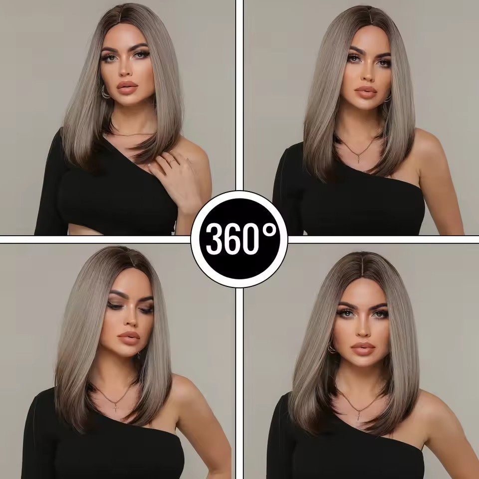 Brown Ash Blonde Straight Synthetic Wig for Women Ombre Brown Medium Length Cosplay Hair Heat Resistant Natural Wigs