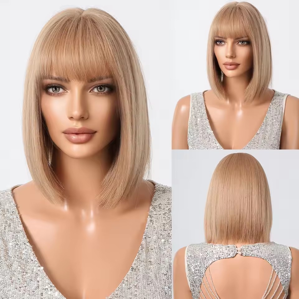 Brown Ash Blonde Straight Synthetic Wig for Women Ombre Brown Medium Length Cosplay Hair Heat Resistant Natural Wigs