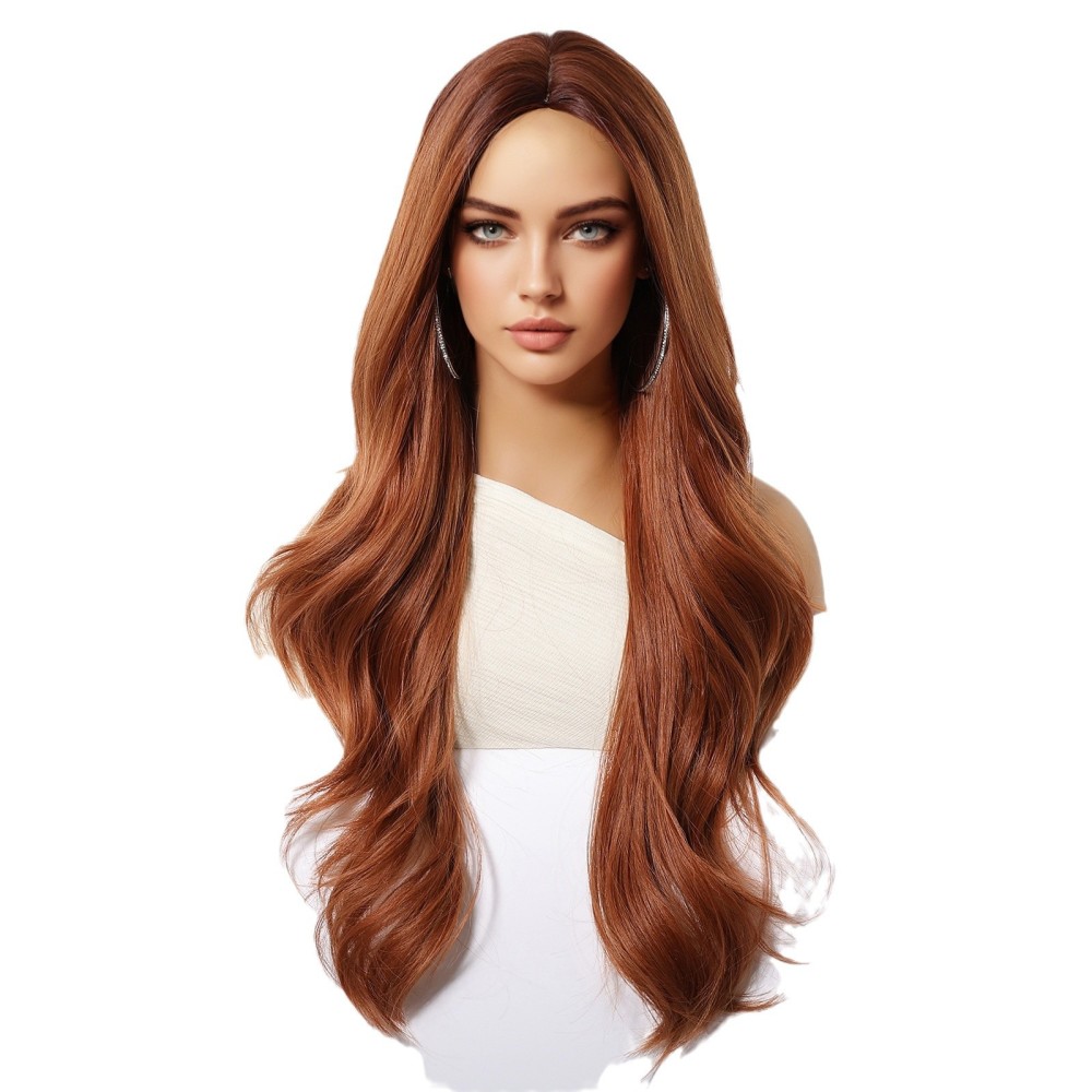 Long Wavy Orange Synthetic Wigs for White Women Copper Body Wave Hair Wigs  Cosplay Party Heat Resistant Fiber Wig