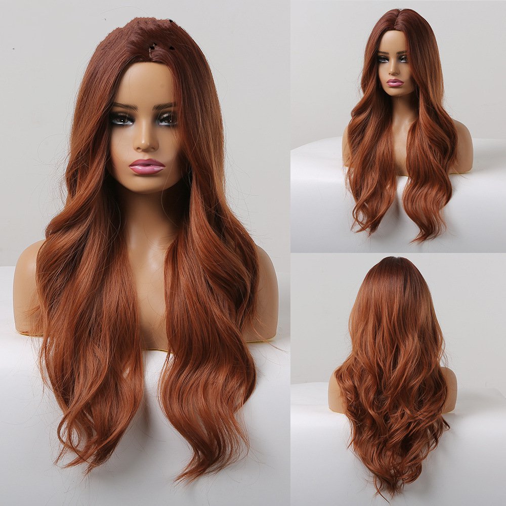 Long Wavy Orange Synthetic Wigs for White Women Copper Body Wave Hair Wigs  Cosplay Party Heat Resistant Fiber Wig