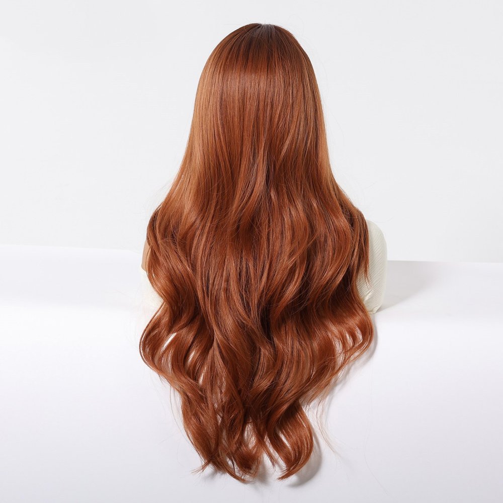 Long Wavy Orange Synthetic Wigs for White Women Copper Body Wave Hair Wigs  Cosplay Party Heat Resistant Fiber Wig
