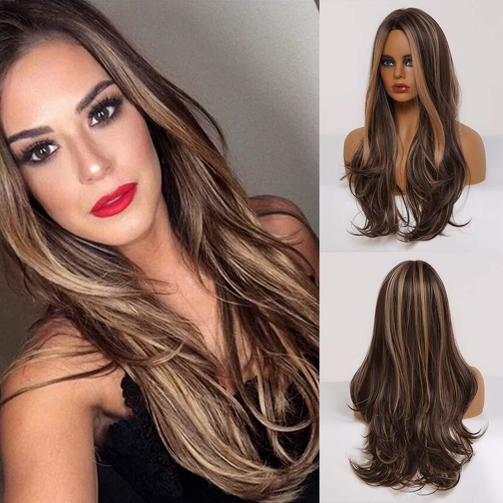 Long wave highlight synthetic Hair Wigs For Women Hair Replacement Brown Wigs For Daily Use Party