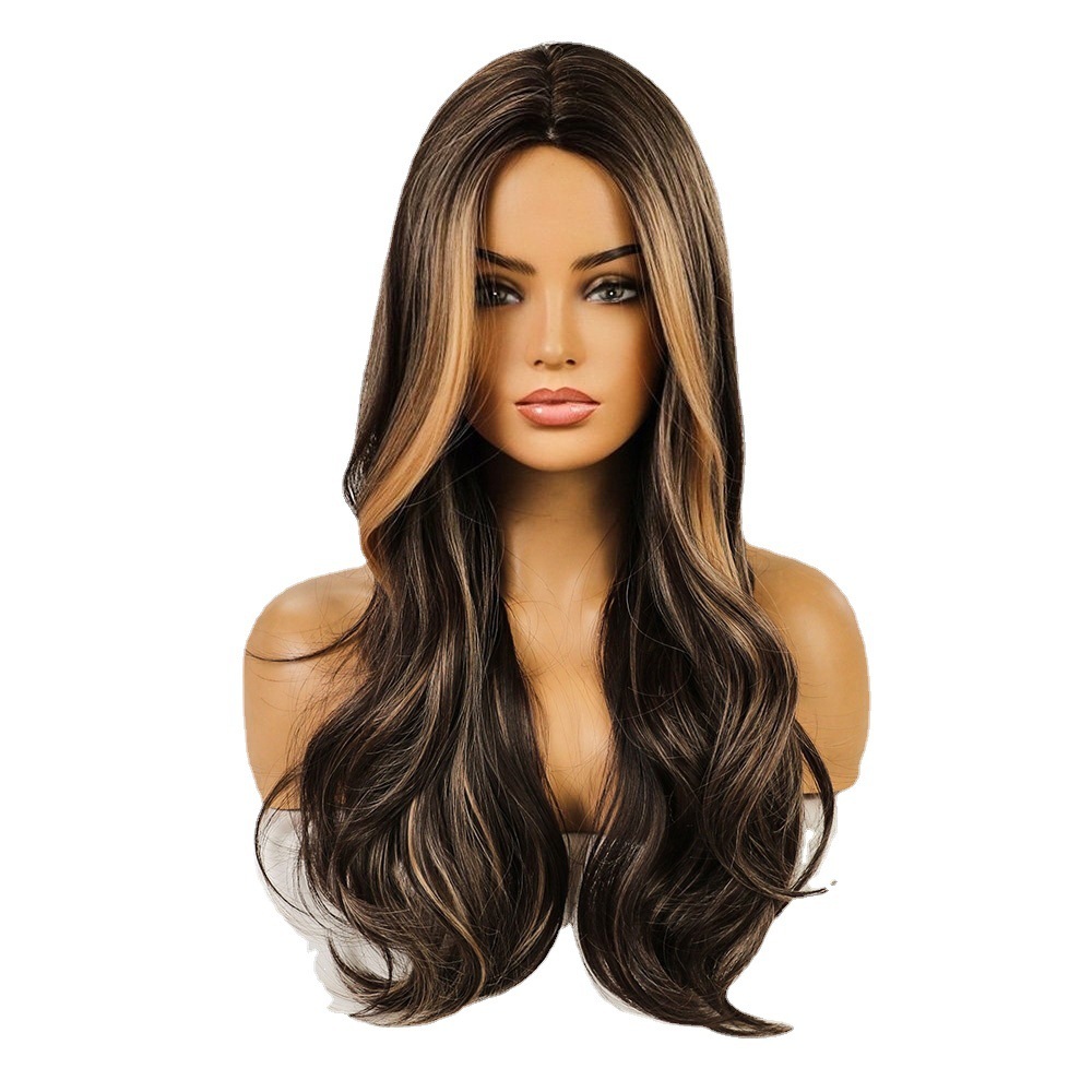 Long wave highlight synthetic Hair Wigs For Women Hair Replacement Brown Wigs For Daily Use Party