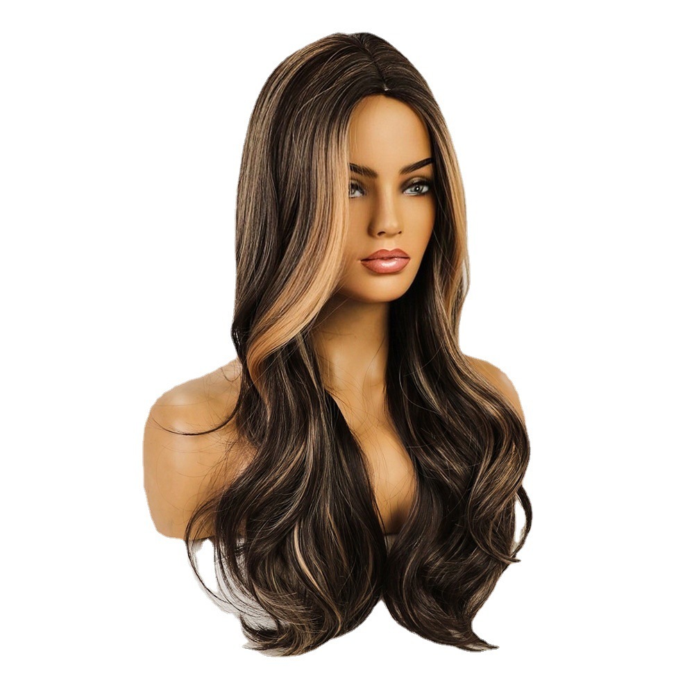 Long wave highlight synthetic Hair Wigs For Women Hair Replacement Brown Wigs For Daily Use Party