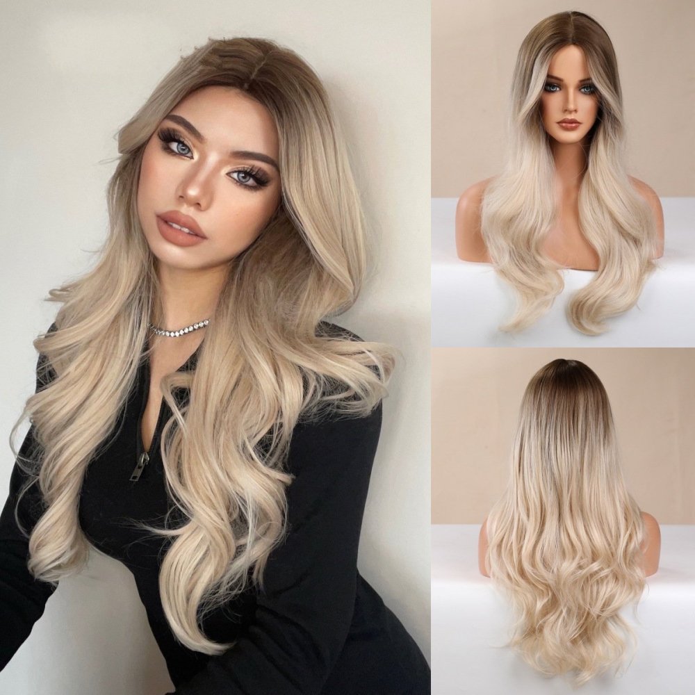 Long Wavy Mixed Brown Blonde for White  Women Daily Party High Density Temperature Fibre wig