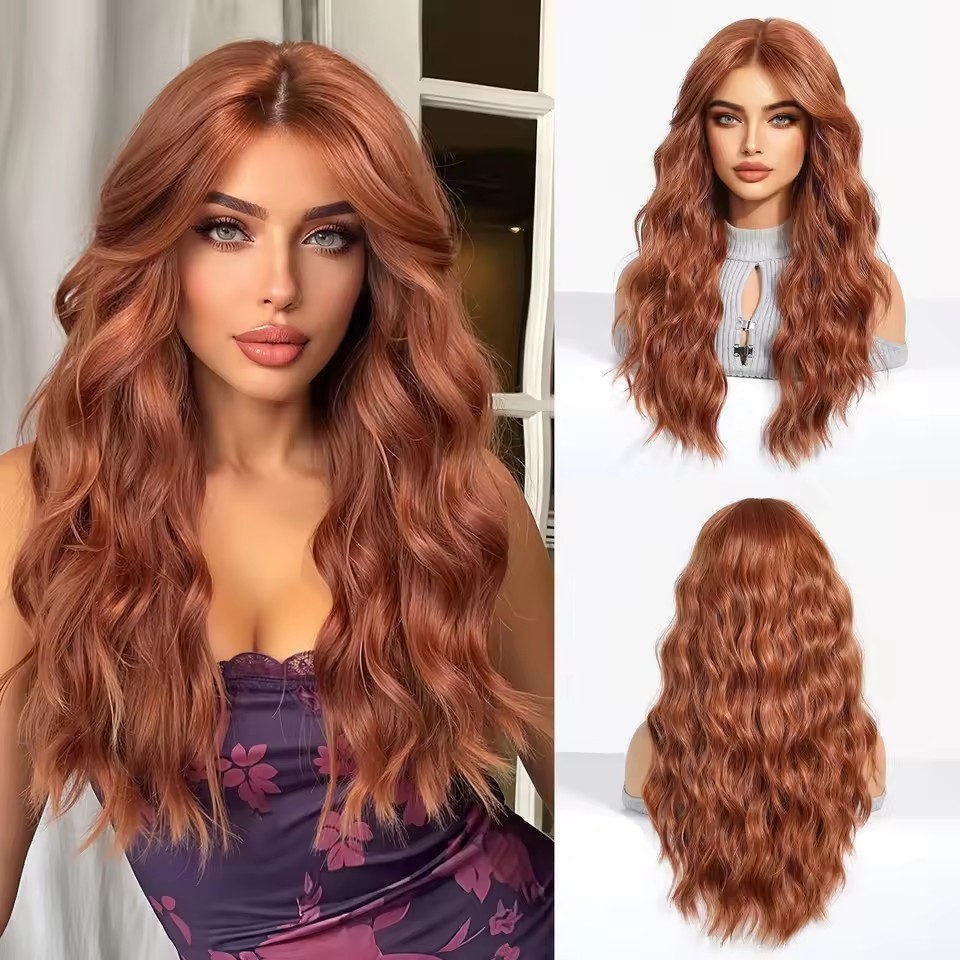 Ombre Blonde  Synthetic Wig brown Curly Wavy Wigs with Bangs Cosplay Party Heat Resistant Fiber wig for Women