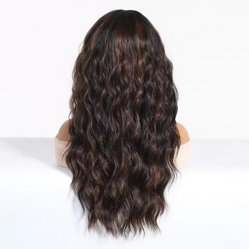 Ombre Blonde  Synthetic Wig brown Curly Wavy Wigs with Bangs Cosplay Party Heat Resistant Fiber wig for Women