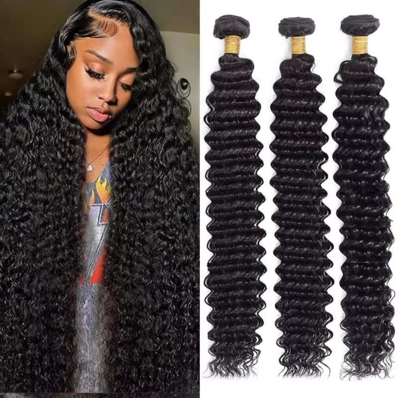 10A deep wave Brazilian Hair 3 Bundles with lace closure natural Virgin Human Hair Weave Extension