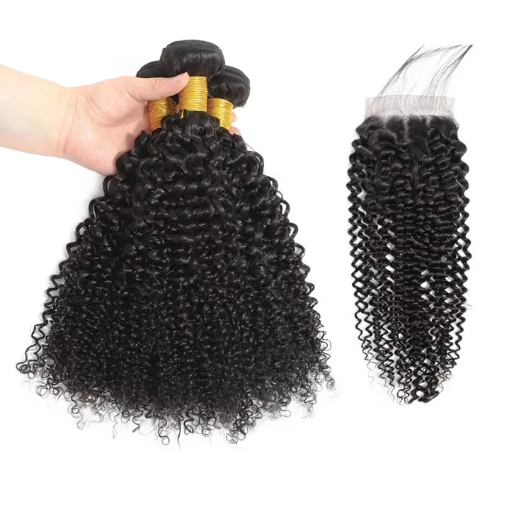 Natural Brazilian Kinky Curly Bundles With Closure Human Hair 3 Bundles remy  Hair Bundles With Closure