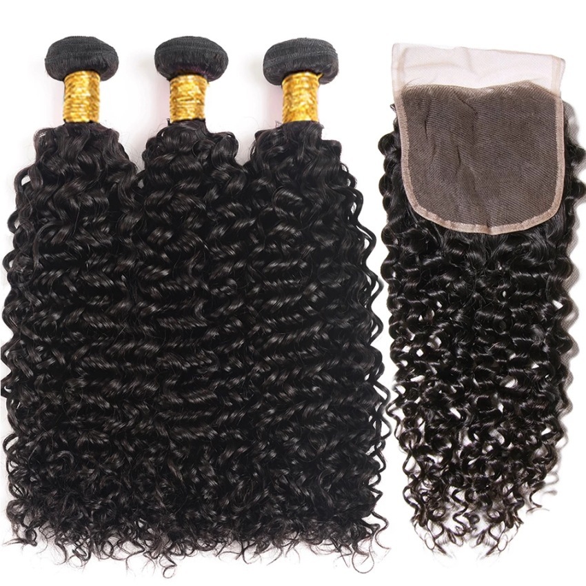Natural Brazilian Kinky Curly Bundles With Closure Human Hair 3 Bundles remy  Hair Bundles With Closure