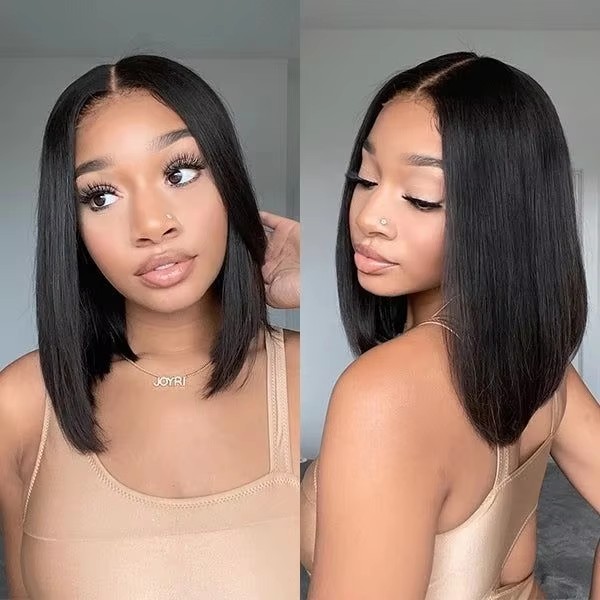 Natural black  Short Bob Wigs Human Hair Lace Front  wig Peruvian  Hair 13*4 Lace Straight Wigs For  Women Hd Lace Frontal Wigs