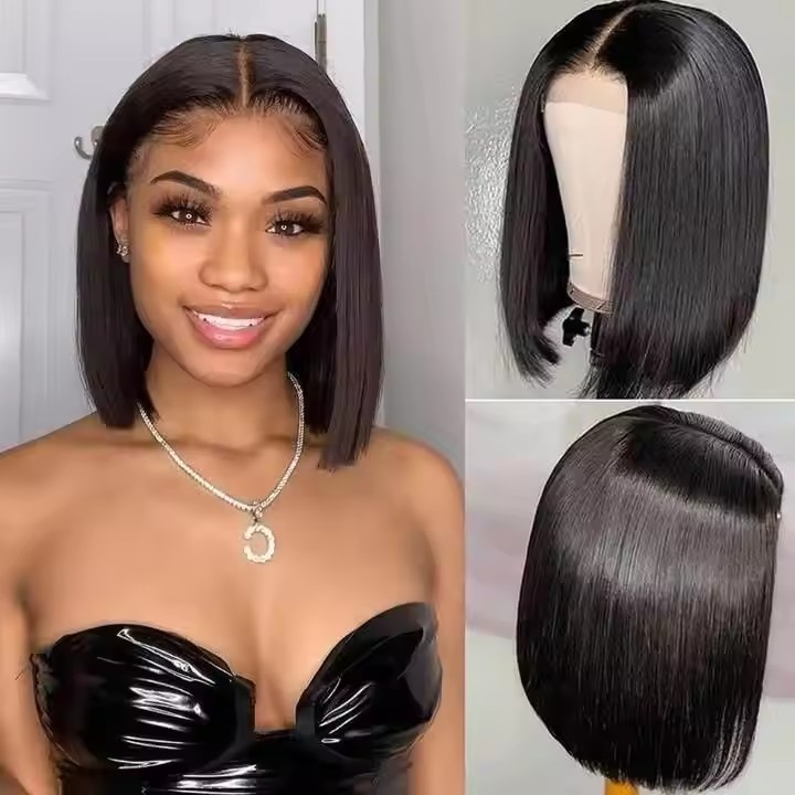 Natural black  Short Bob Wigs Human Hair Lace Front  wig Peruvian  Hair 13*4 Lace Straight Wigs For  Women Hd Lace Frontal Wigs