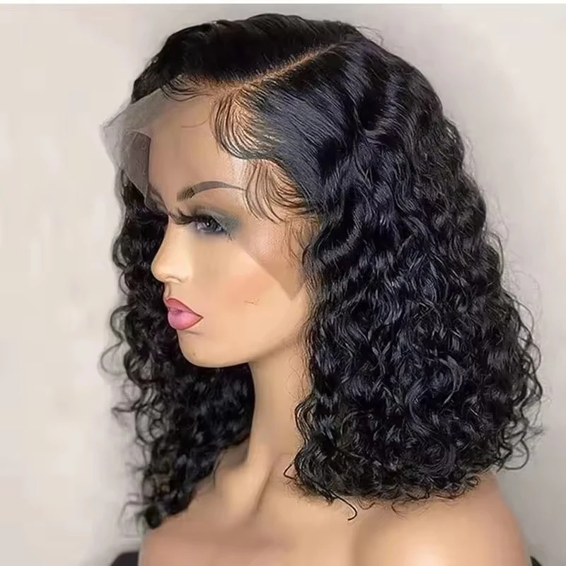 Deep Wave Bob Wig Brazilian Human Hair Lace Front Wigs ,Unprocessed Short Bob Wig Vendors, Virgin Human Hair Wig
